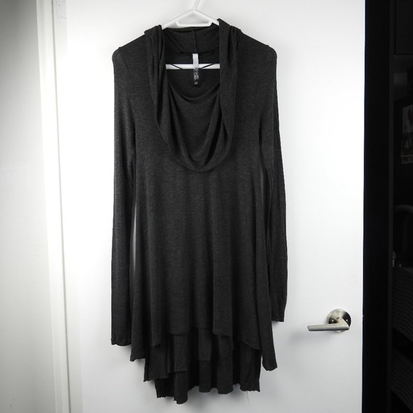 Kensie Cowl Neck Long Sleeve Dress in Grey - Picture 3 of 7